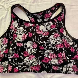 NWOT Torrid BLACK FLORAL SKULL LONGLINE WICKING SPORTS BRA